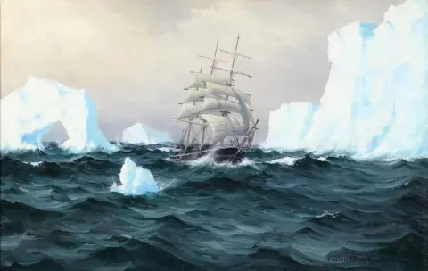 A Sailing Ship At An Arctic Coast