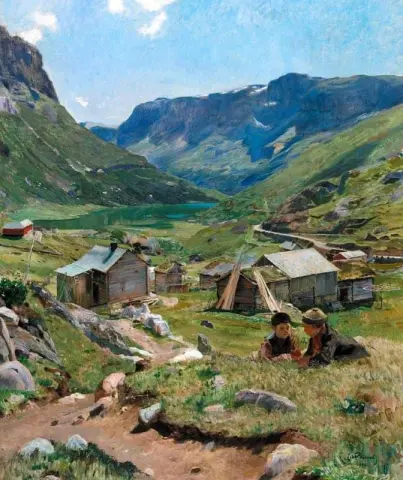 Летний день, вид на долину в Скогстаде
