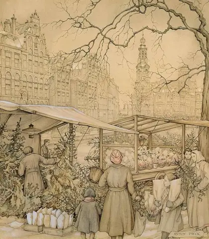 Blomstermarknaden På Singeln I Amsterdam Runt Jultid