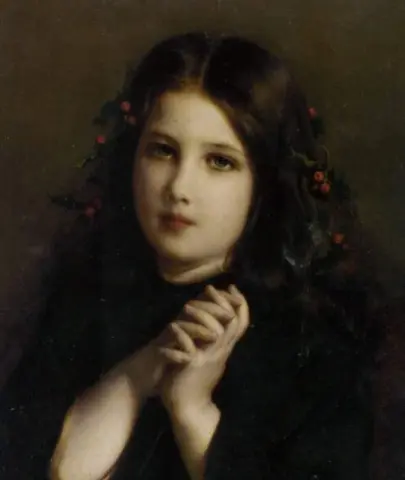 A Young Girl With Holly Berries In Her Hair