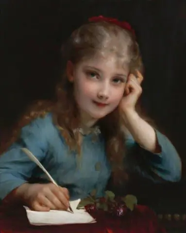 A Young Girl Writing
