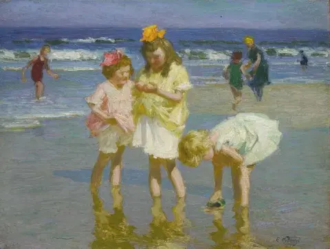 海岸沿いの三人の女の子