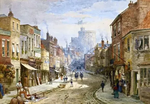 Utsikt over Windsor Castle fra Peascod Street