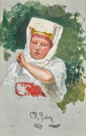 Studie for prosesjon i en eikeskog 1878