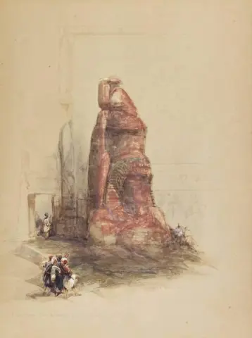Una de las dos estatuas colosales de Ramsés Ii. Entrada al templo de Luxor 1838