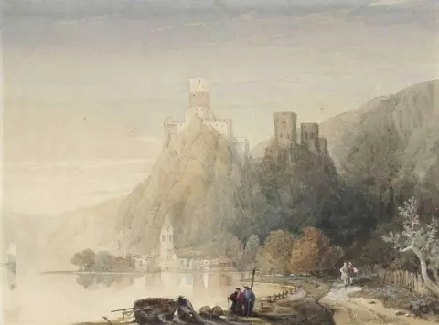 Castillos Sterrenberg y Liebenstein sobre Kamp-bornhofen Alemania 1831