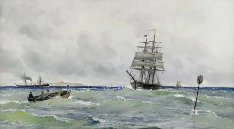 Kustmotiv Med Segelfartyg и Angfartyg