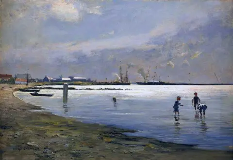 Boys Playing In The Water - Motiv From The Port Of Trelleborg