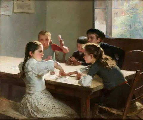 Interior With Card-playing Children