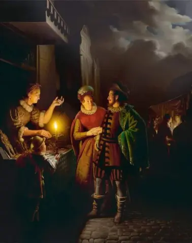 En pepparkakssäljare vid levande ljus 1838