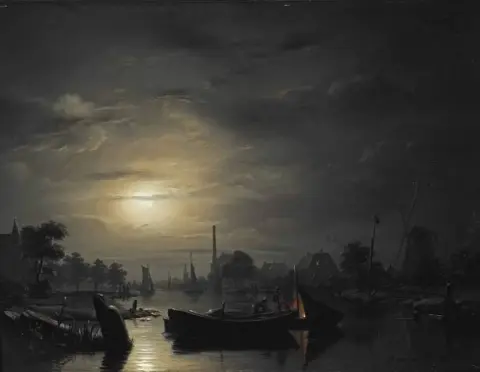 Ett flodlandskap i silver månsken 1846