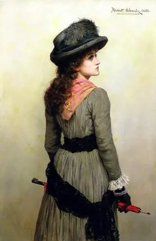Denise flicka med ett rött paraply 1885