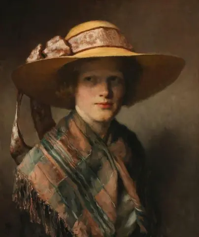 Flicka i en stråhatt 1915