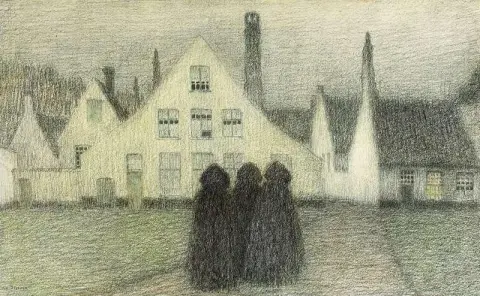 Beguinage med gamla kvinnor Brygge 1899