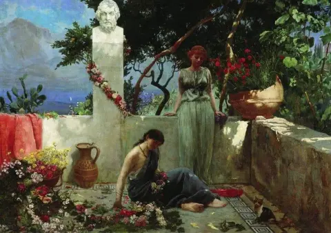 Girls On The Terrace At The Bust Of Homer 1890