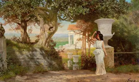 حامل الماء في منظر طبيعي كلاسيكي مع أشجار الزيتون 1870