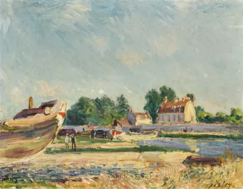Veneitä korjataan Saint-Mammes Canal Du Loingissa noin 1885