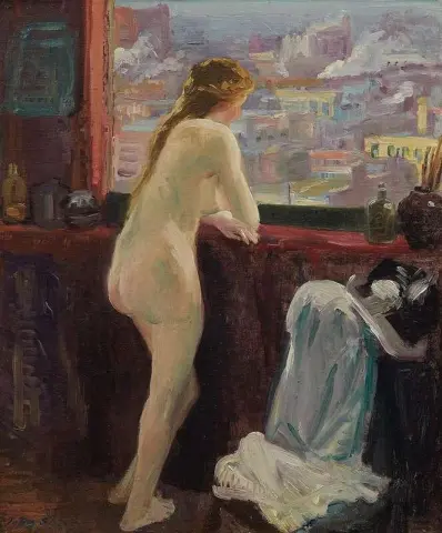 Alaston Greenwich Villagen ikkunassa noin 1913