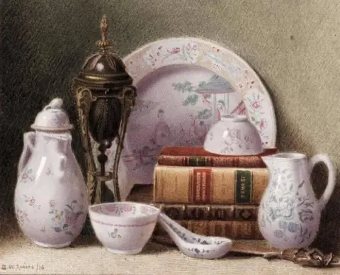 Stilleben i Kina och böcker 1876