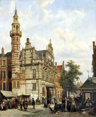A Market Day Near The City Hall The Hague