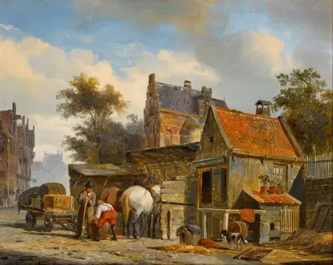 A Street Scene With A Blacksmith At Work 1844