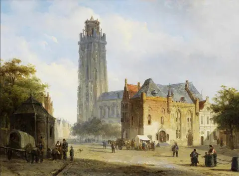 A Sunlit Town Square With A Cathedral In The Distance 1846