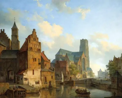 A View Of The Delftse Vaart And St Laurens Church Rotterdam 1840