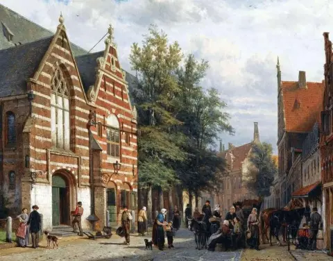 A View Of The Westerstraat With The Westerkerk Enkhuizen 1873