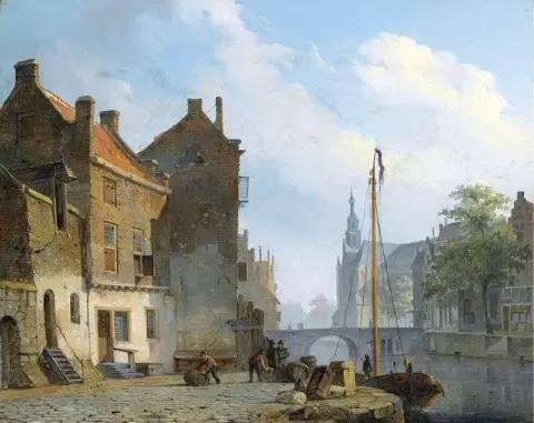 Figures On A Quay In A Dutch Town 1843