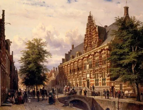 Gezicht Langs Turfmarkt Te Leeuwarden Met Rechts Kanselarij Gebouw 1873