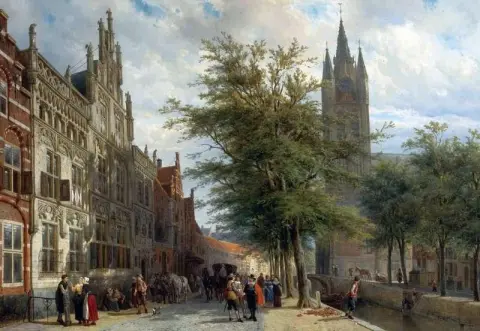The Gemeenlandshuis And The Old Church Delft In Summer 1877