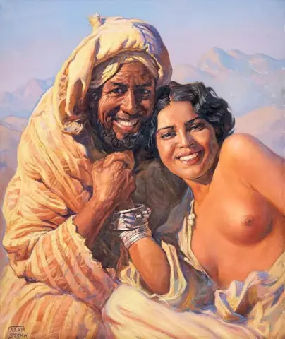 Pareja feliz en el desierto