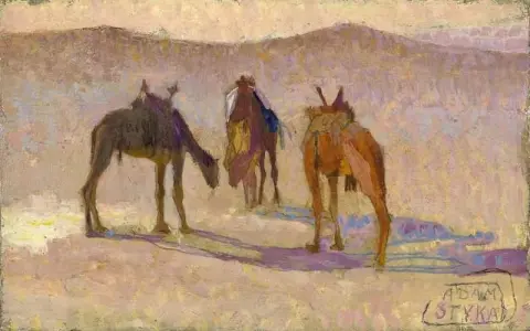 Tres camellos en el desierto