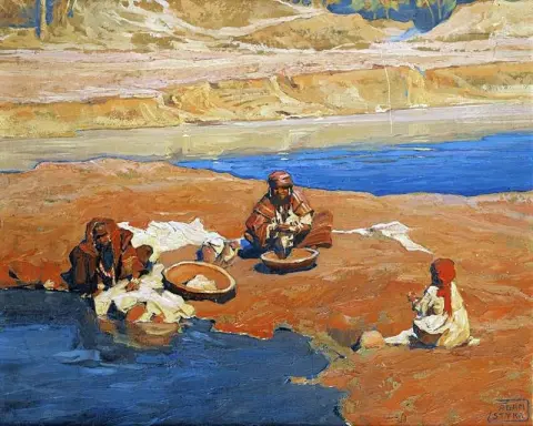 lavandera junto al río
