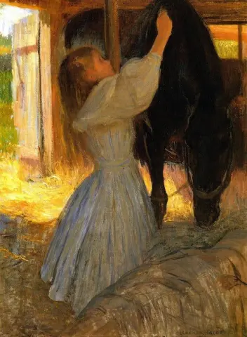 말을 손질하고 있는 아이, 1896년경