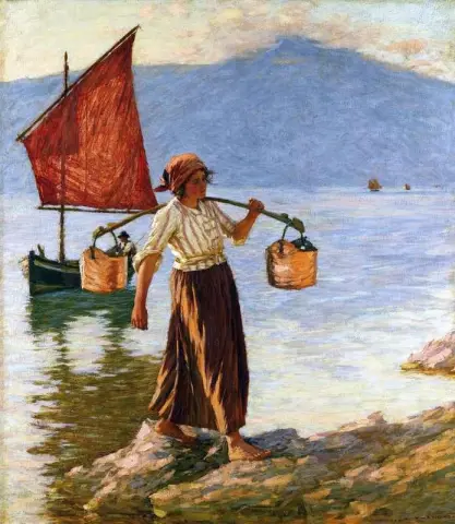 Henter vann fra Gardasjøen ca. 1913