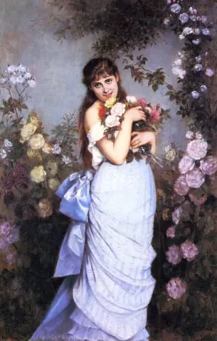 A Young Woman In A Rose Garden 1886