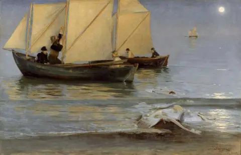 Homens de Skagen partindo para a pesca noturna. Noite de fim de verão