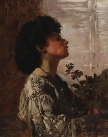 Italianerin Mit Blumen Im Profil
