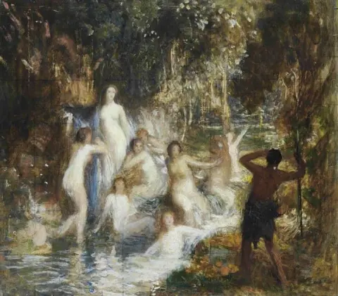 Figuras alegóricas en un arroyo