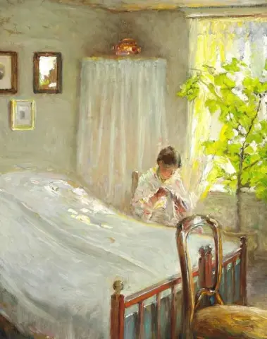 Una mujer en un interior iluminado por el sol 1916