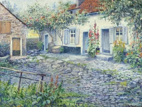 Maatila kukkien kanssa