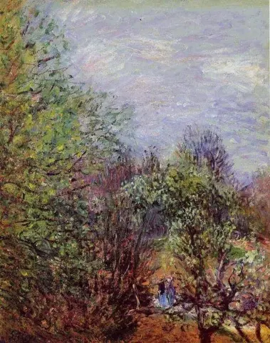 Kaksi naista kävelemässä joen rantaa pitkin, 1885