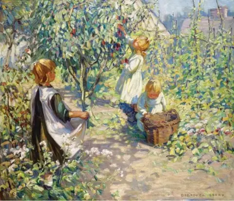 "Nel frutteto, raccogliendo prugne - 1919"