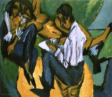 두 여성과 함께 스케치하는 아티스트, 여성들도 예술가로 알려져 있음 - (1913)