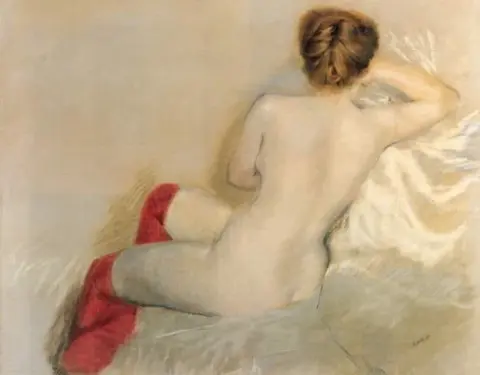 Naked in red stockings - "1879"