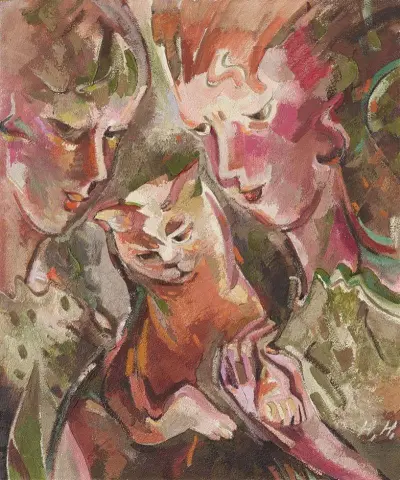 Two girls with a cat - (1930)