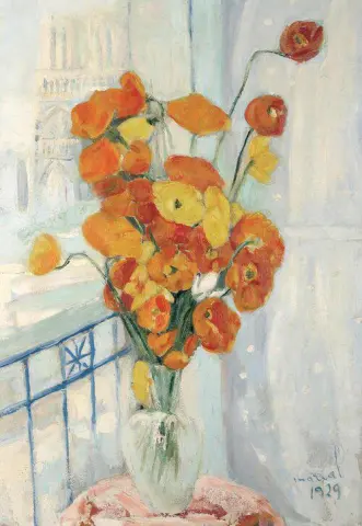 Bukett vallmo framför Notre-Dame, 1929