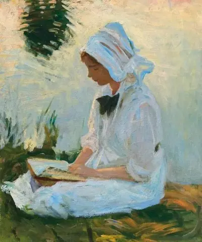 Flicka som läser av en ström, 1888
