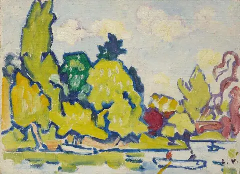 Båter i Bois De Boulogne gule trær 1934